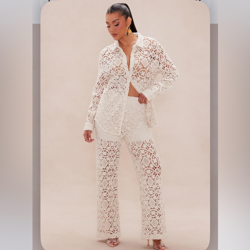 Fashion Nova Cream Lace Pantsuit
